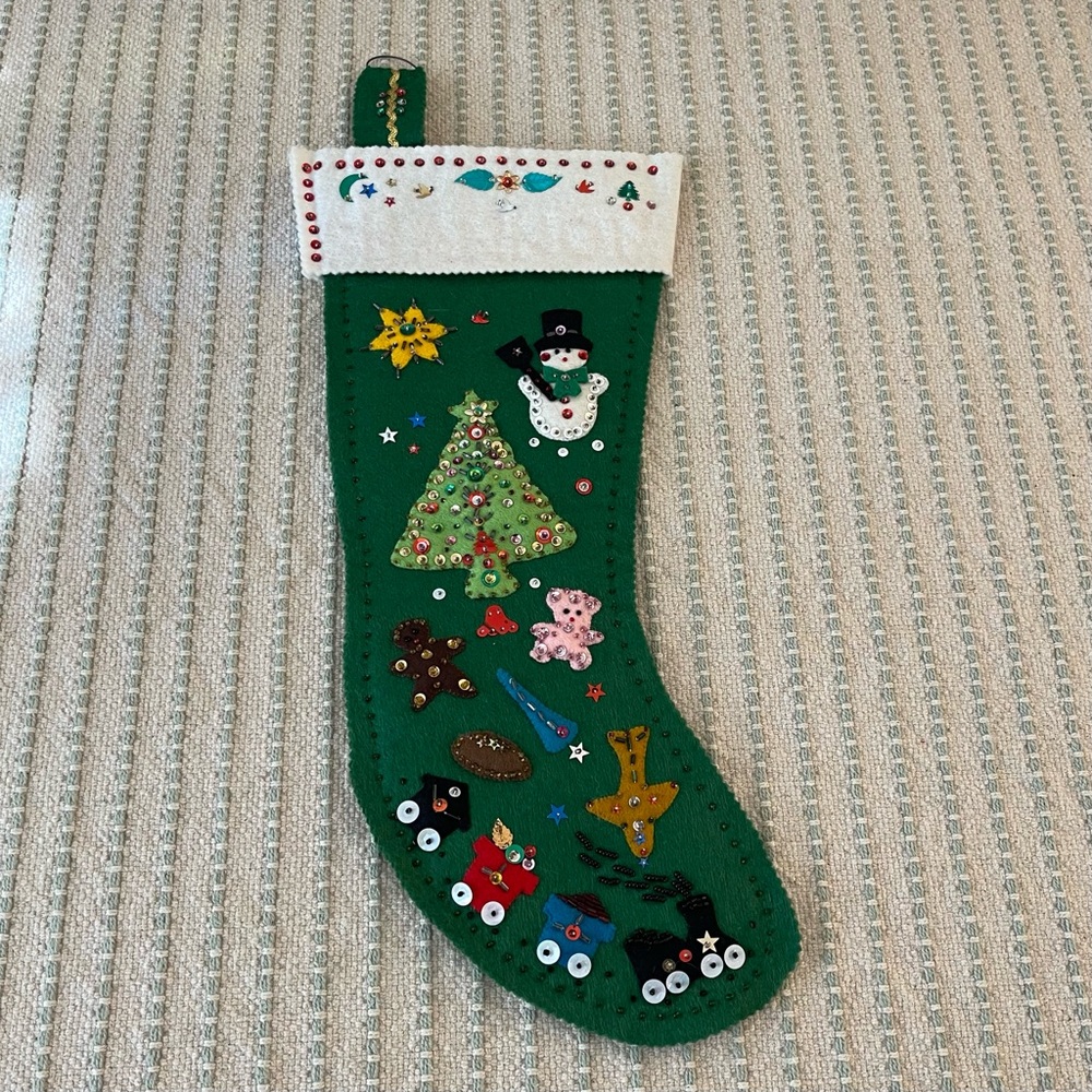 Beaded Christmas Stocking - Holiday -Christmas Tree - Train - Snowman - Bear